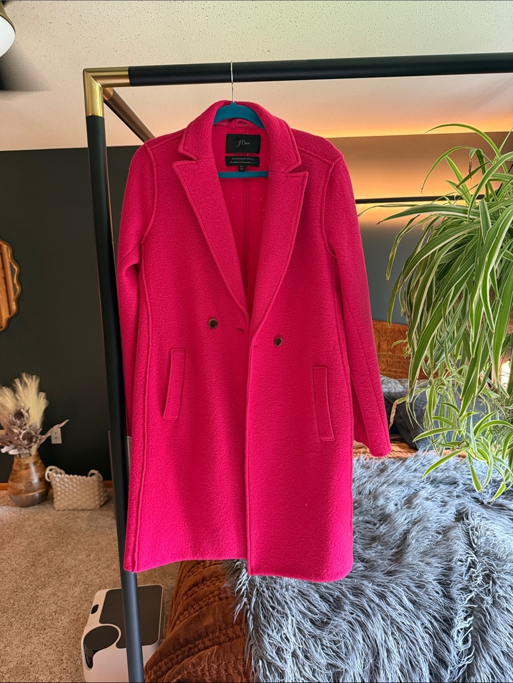 J. Crew Double-Breasted Hot Pink Wool-Blend Pea Coat